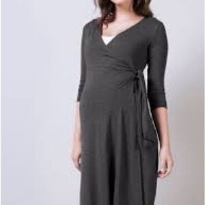 Isabella Oliver Charcoal Maternity Wrap 3/4 sleeve Dress Sz 2/ S&M